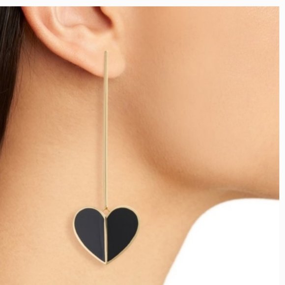 kate spade heritage spade linear earrings black gold heart nwot - Picture 1 of 6